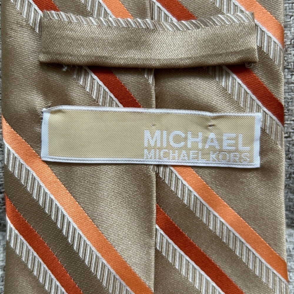 Michael Kors Striped Tie Taupe Orange Modern Necktie tie silk authentic - Picture 3 of 8